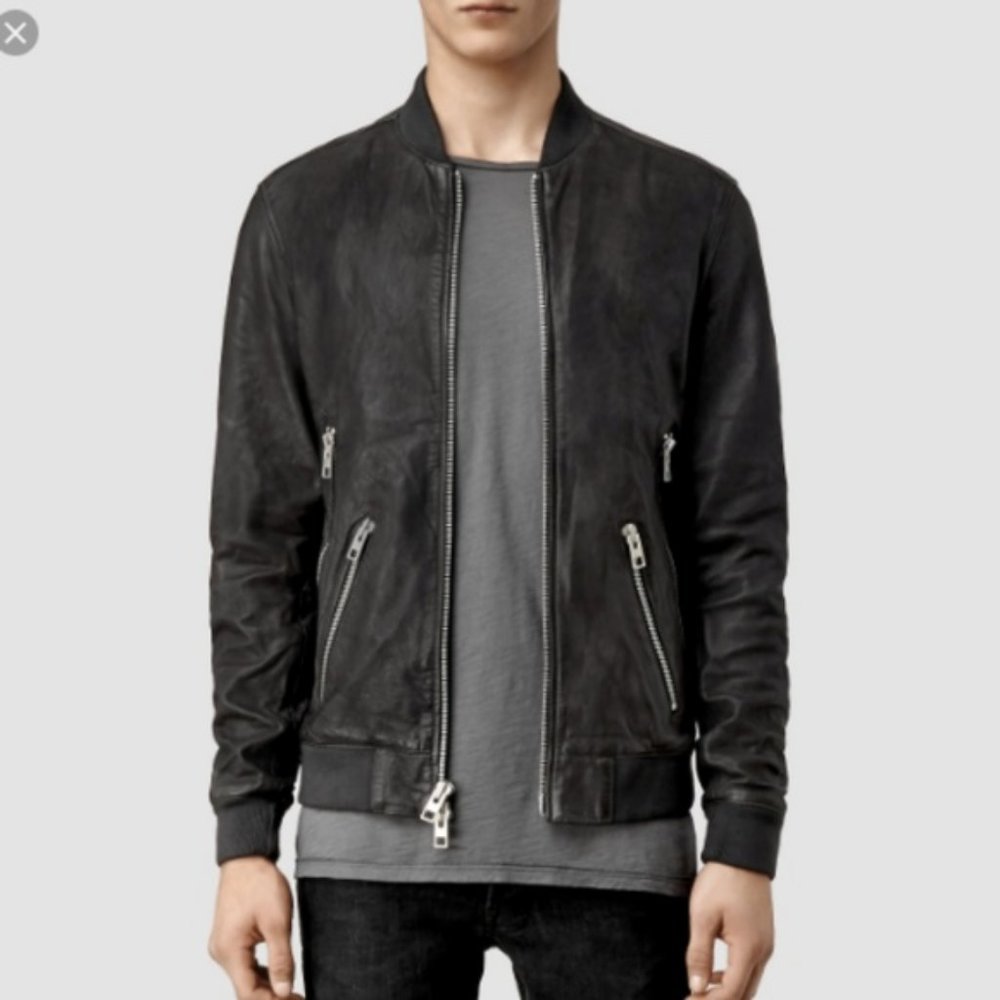All Saints Bayham Leather Bomber Jacket